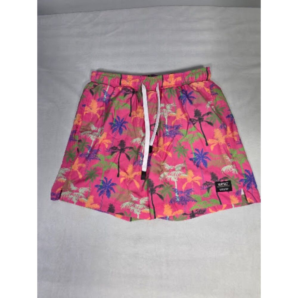 WeSC Austin Miami Palms Swim Trunks Mens XL Pink Tropical Board Shorts Pockets